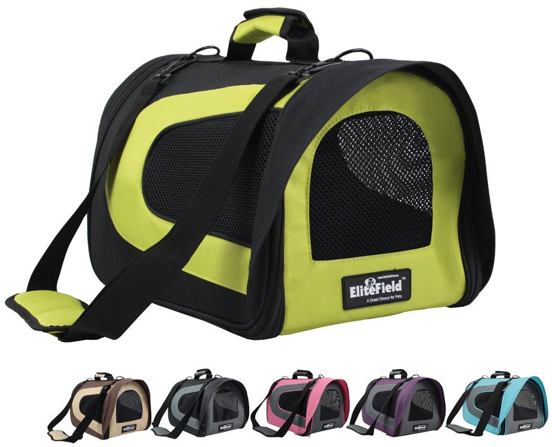 EliteField Deluxe Soft Pet Carrier (3 Year Warranty, Airline Approved), Multiple Sizes and Colors Available (18" L x 10" W x 11" H, Black+Lemon Green) - Image 1